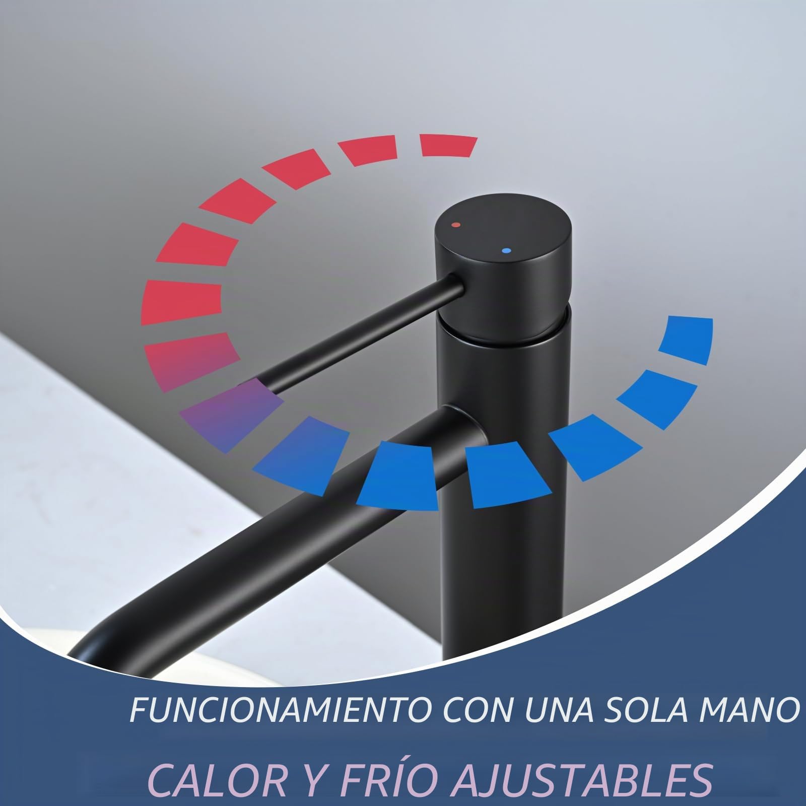 Grifo Lavabo Alto Negro Mate, DETBOM Grifo Monomando Lavabo Agua Fría y Caliente, Grifos para Lavabo de Encimera, Mezclador de Baño de Acero Inoxidable 304, Aireador Extraíble, Altura de Caño 204mm