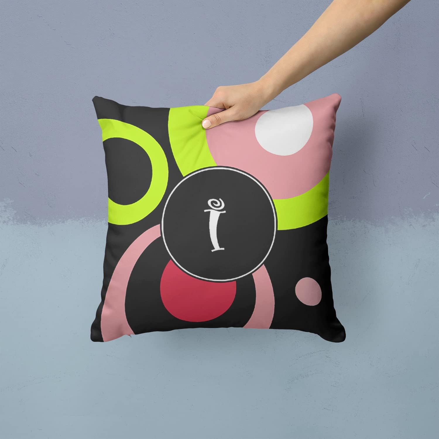 Caroline's Treasures AM1002-IPW1414 Letter I Monogram - Retro in Black Fabric Decorative Pillow Machine Washable, Indoor Outdoor Decorative Pillow for Couch, Bed or Patio, 14Hx14W