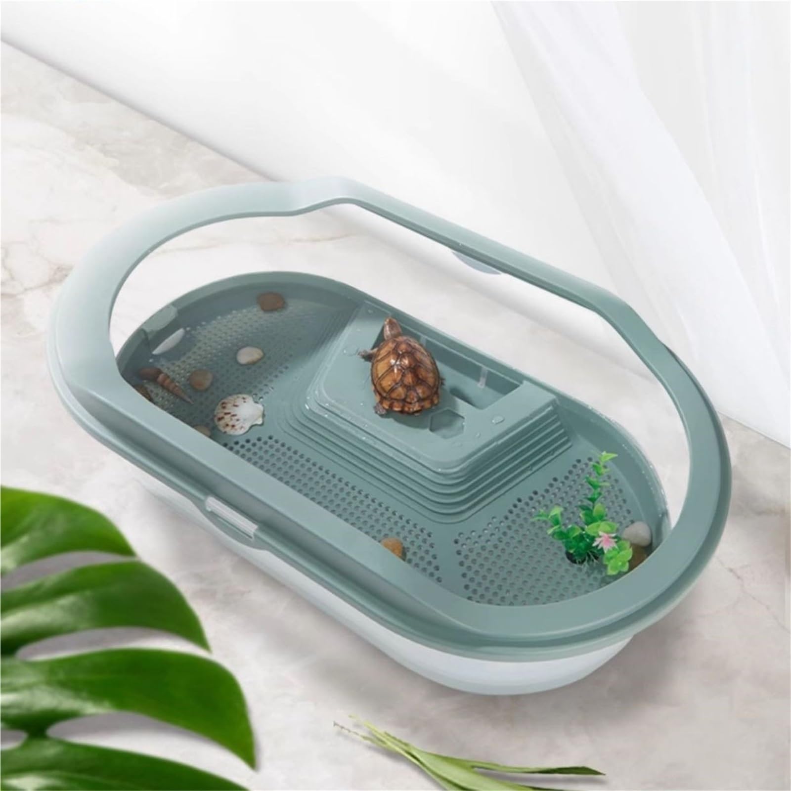 Serbatoio dell'acquario Paesaggio domestico del carro armato della tartaruga Tartaruga che si alimenta a basso livello dell'acqua(XL)