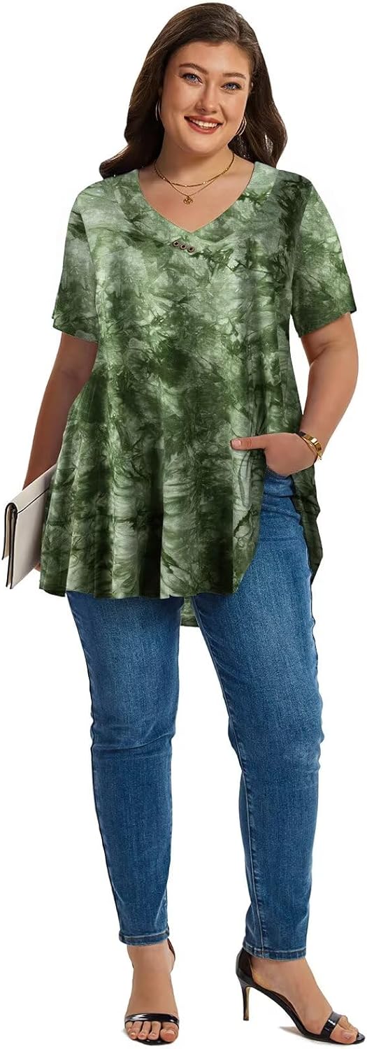 LARACE Plus Size Tops for Womens T Shirts Button Down Summer Clothes Short Sleeve Tunics Casual V Neck Blouses - Image 4