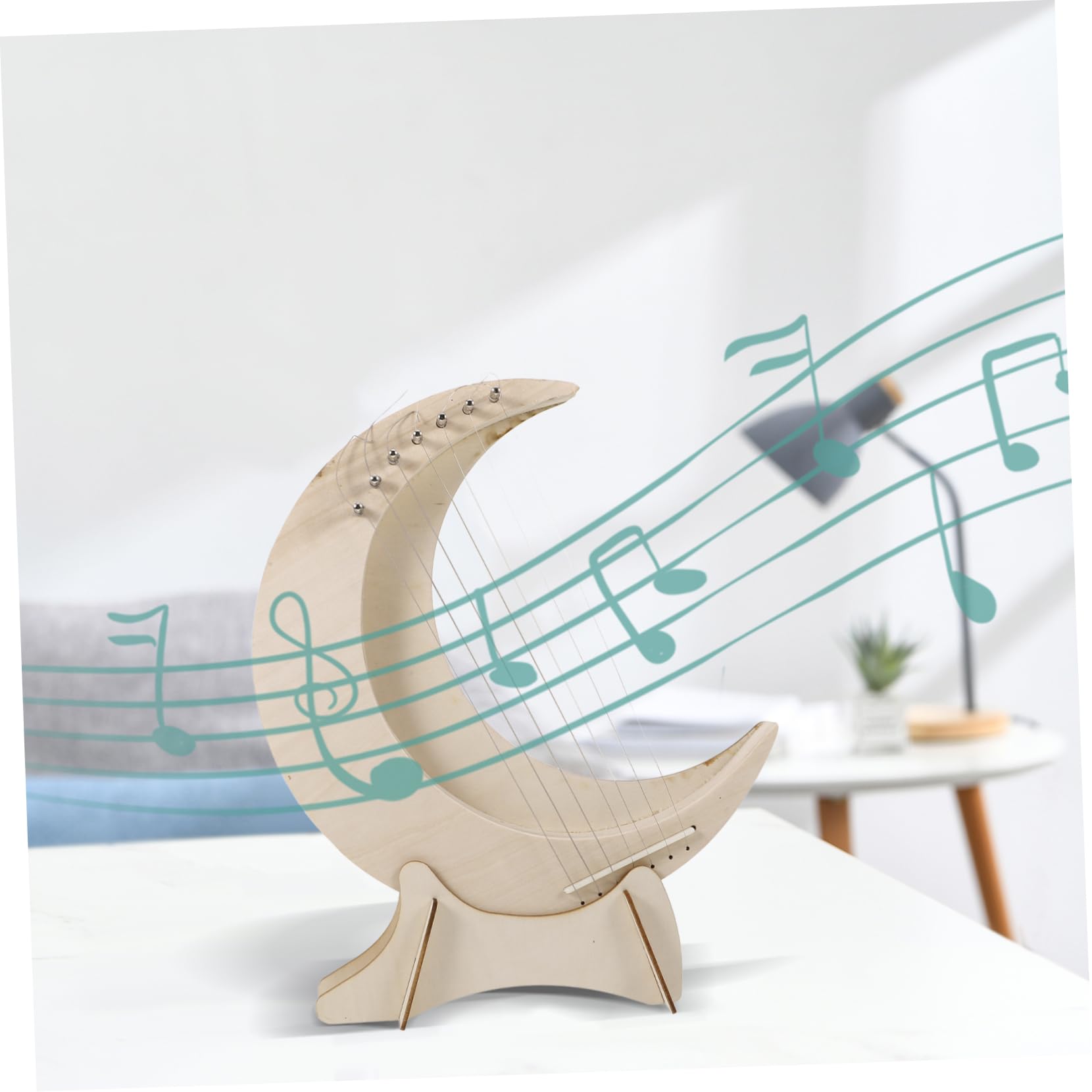 Toyvian Lyre harpe en bois à 7 cordes avec base portable en forme de lune instrument de musique pour débutants et enfants pour la pratique de la musique et la décoration de la maison