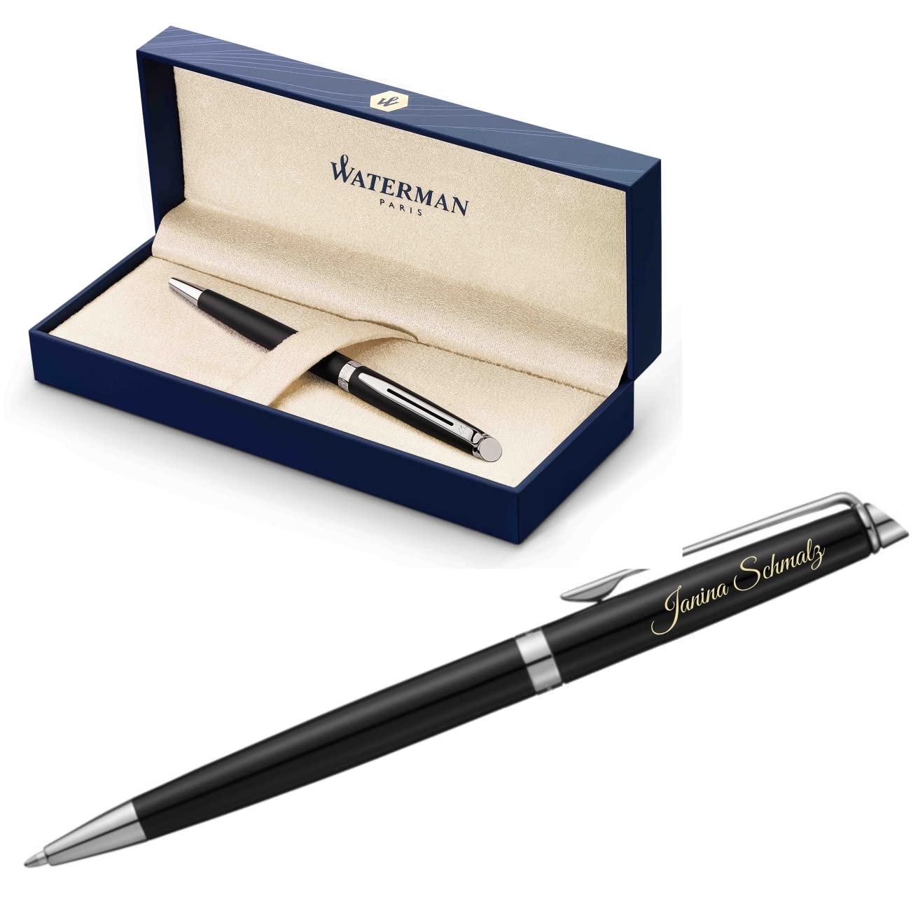 Waterman Hémisphère Stylo à bille gravé | Cadeau pour homme et femme | inspiré de la mode parisienne | personnalisé | gravé | Encre bleue (mat noir C.C.)