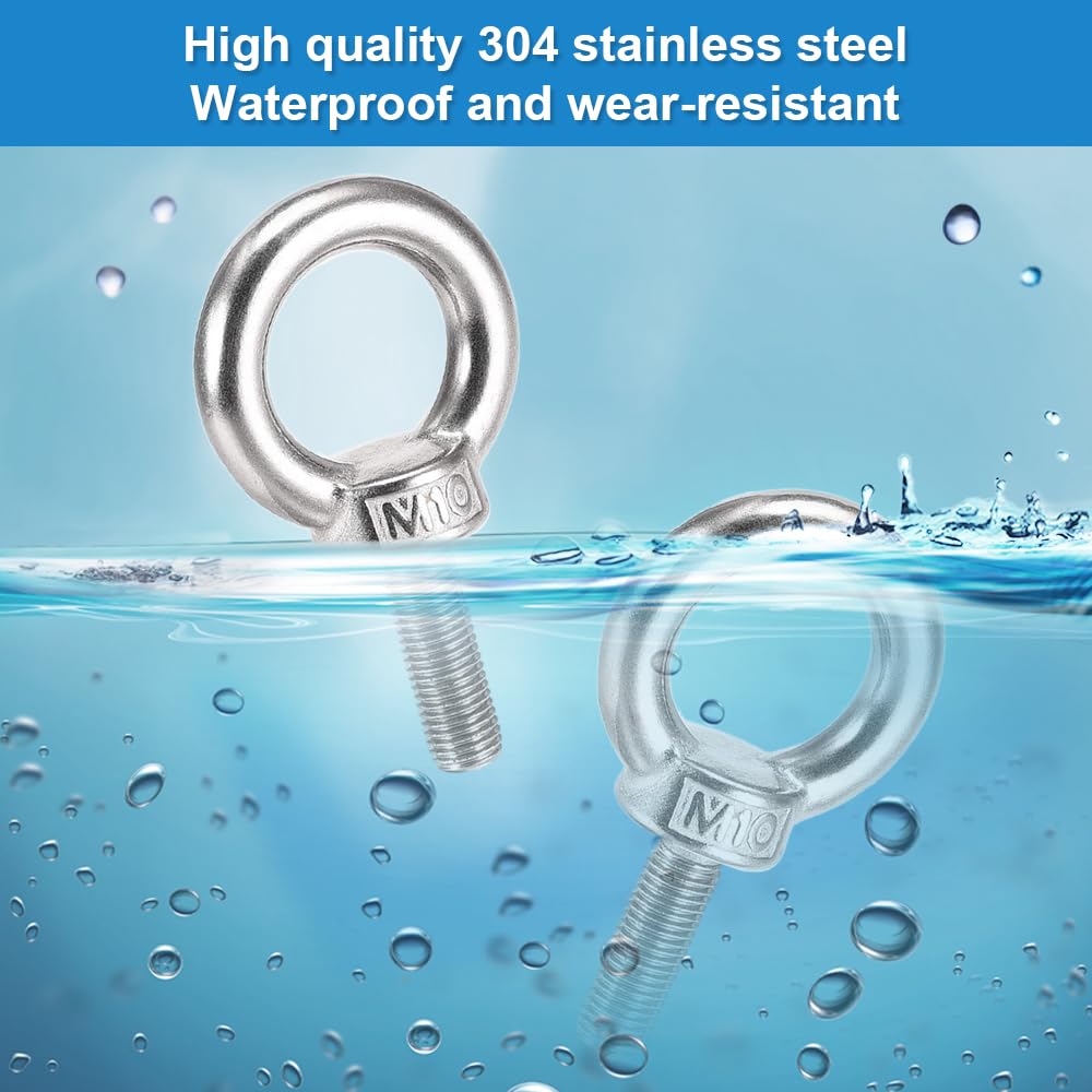 4 Pezzi Bulloni Occhiello M10*30 mm, Bullone Occhiello Inox 304, Antiruggine Bullone Occhielli, Viti con Occhiello, Golfari con Rondella e Dado, Occhielli a Vite per Rullo di Fissaggio e Sospensione