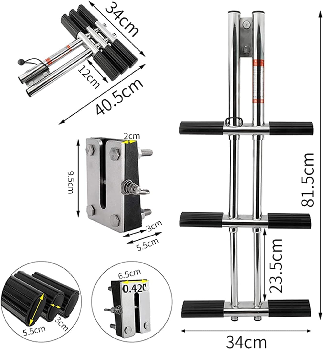 TREPPE - Escalera Telescópica de Acero Inoxidable para Barcos, 3 Escalones, para Piscina de Yates