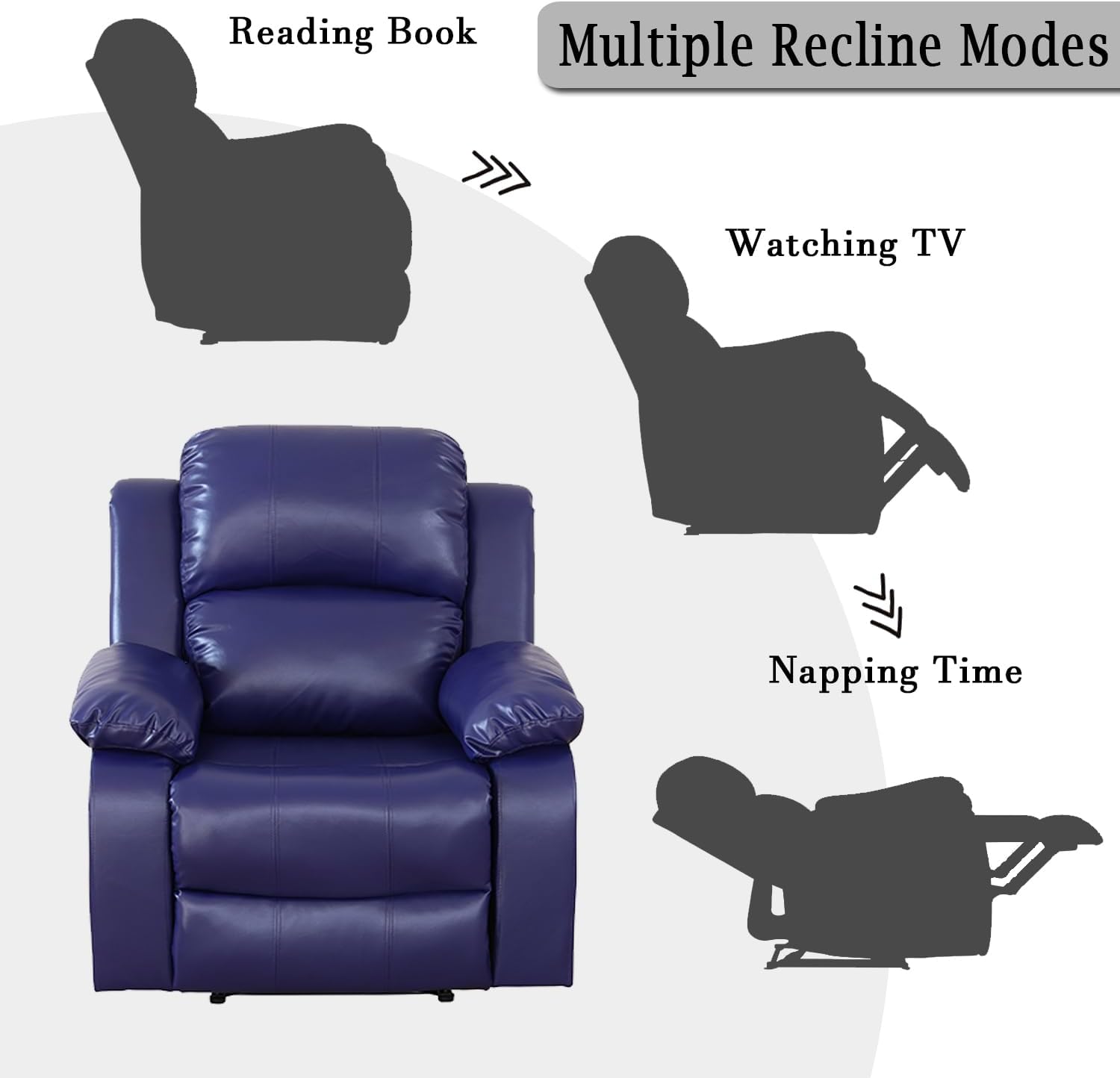 Recliner Chair for Living Room Furniture,Leather Blue Reclining Chair Manual Recliner Sofa Couch Recliner Single Sofa for Living Room(A-Faux Lether Blue)