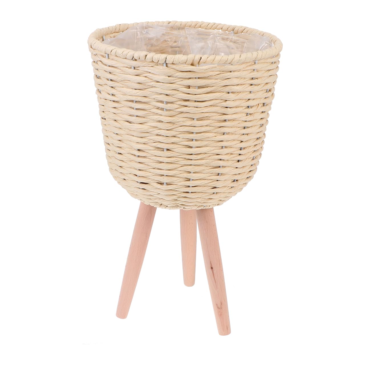 Happyyami Raised Standing Plant Pot Footed Planter Seagrass Planter Basket Flower Pot Woven Trash Can Garbage Container Bin Waste Basket with 3 Leg for Home Beige