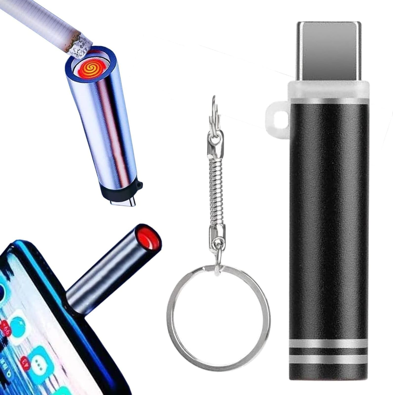 USB Type-C Electronic Lighter with Keychain, Flameless | Phone-Powered, Blow to Activate, Coil Heating Element, Windproof Design, Portable Keychain-picture-15