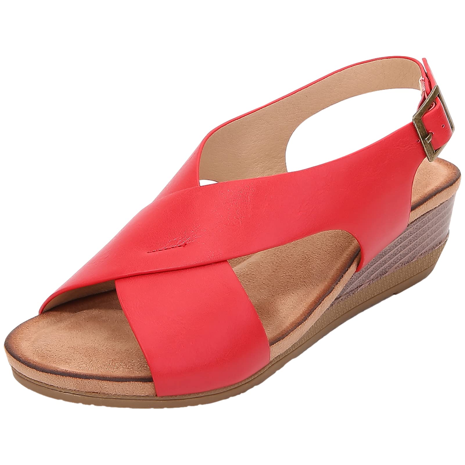 rismart Sandalias Mujer Bajo Tacón de Cuña Cruz Criss Puntera Abierta Zapato de Verano