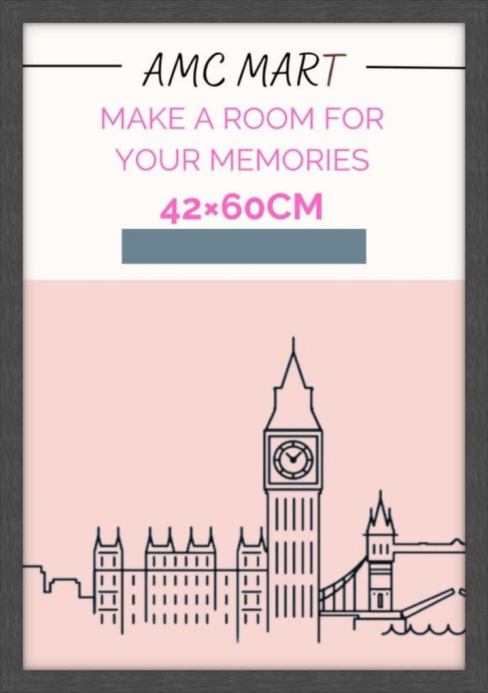 AMC MART 42cm x 60cm poster frame (39x57cm display size)-Picture frame perfect for wall décor-home décor-MDF wood-Perspex Sheet protection-Multiple colors jigsaw puzzle and landscape. (Grey)