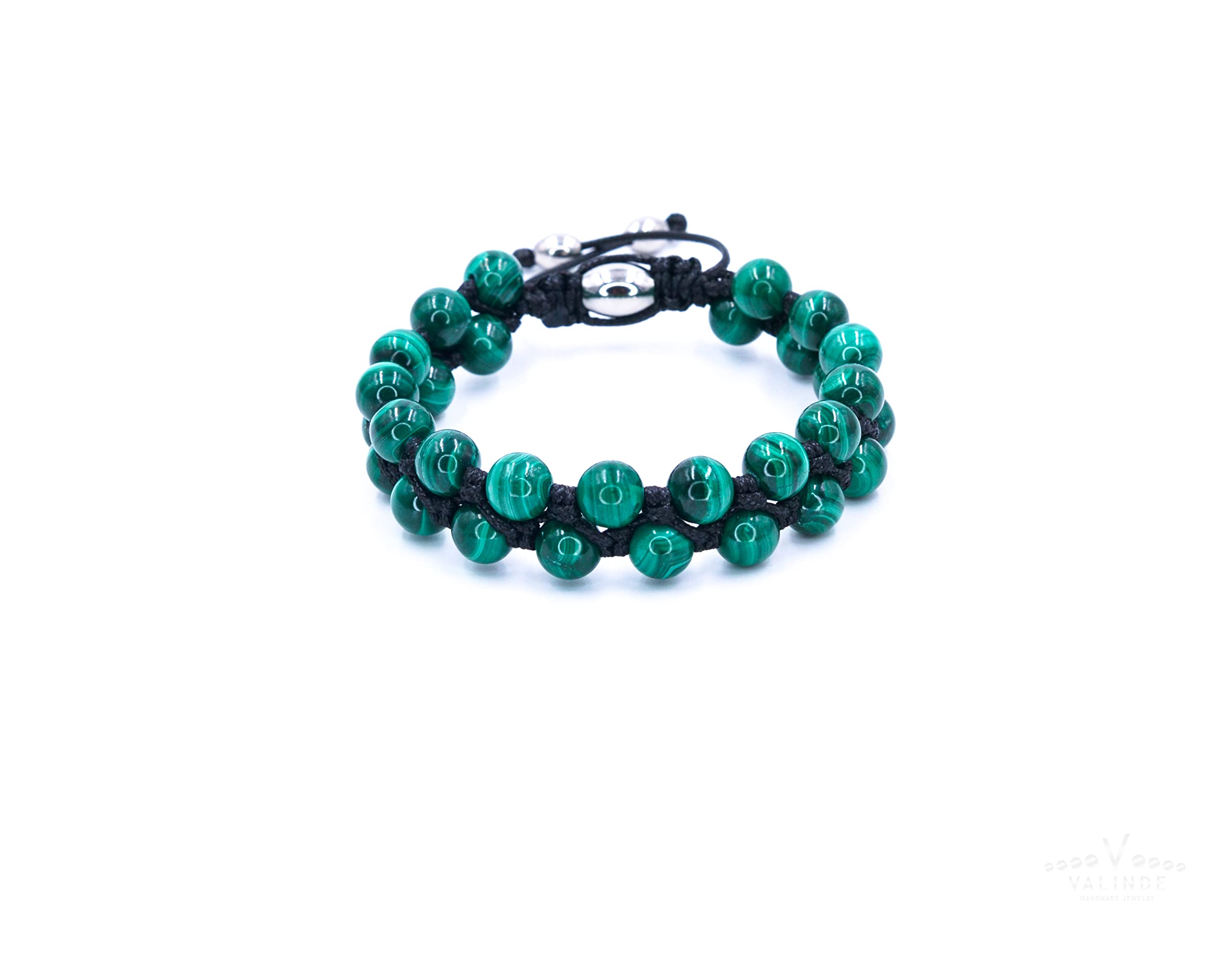 Herren Edelstein Armband | Doppel Armband für Männer mit Edelsteinen | Malachit | Makramee Naturstein Bracelet | Geschenk für Mann | Handgemacht
