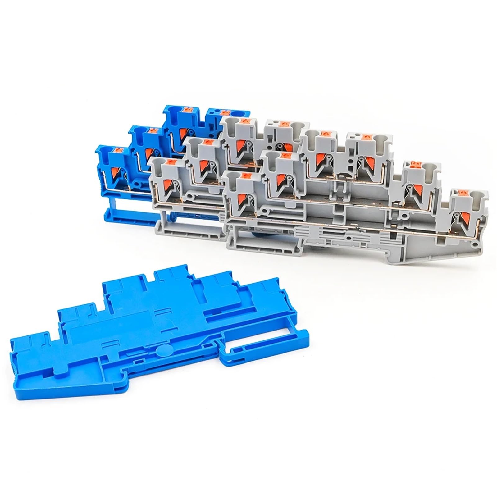 10Pcs PT 2.5-3L Three-Level Terminal Block 2.5mm² DIN Rail Compact Spring Clamp Electrical Connections(PT 2.5-3L-BLUE)