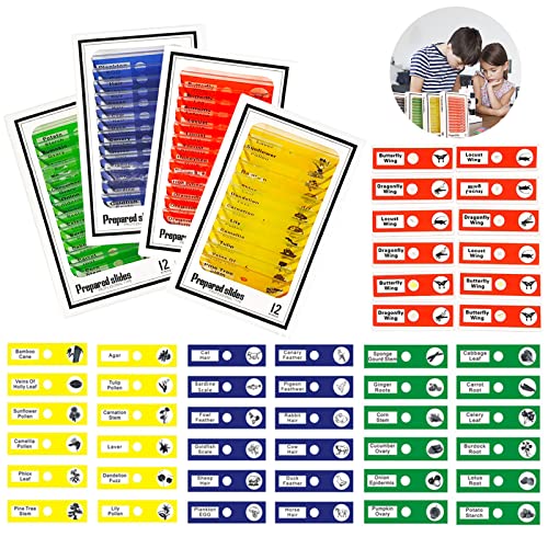 48PCS Microscope preparees, Lames Microscope Preparees, Lames Microscope Enfant, Spécimen Échantillons Microscope, Microscope Lames Lamelle Préparées, Préparé Microscope Diapositives Cover