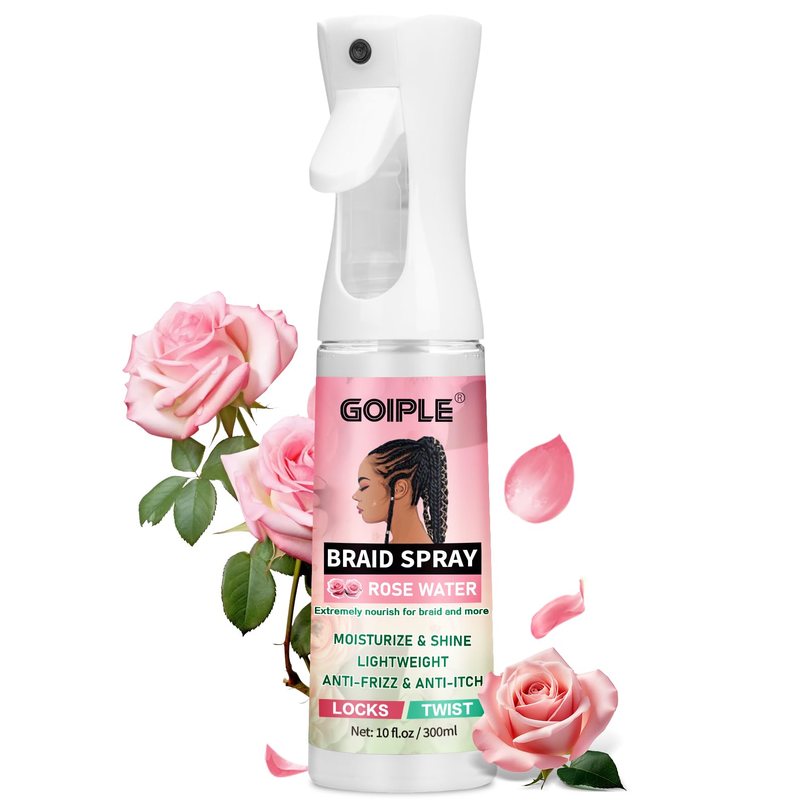 10 fl oz Braid Spray Rose Mint for Dreads, Dreadlocks, Locks Spray Rose Water for Itchy Scalp, Shine & Lightweight for Dull Hair Twists, Cornrows, Box