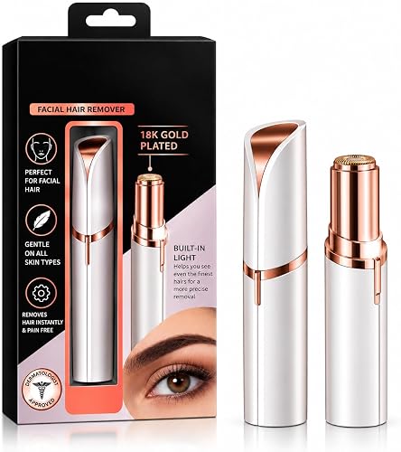 Electric Facial Hair Remover with Built-In Light, 18K Gold Plated