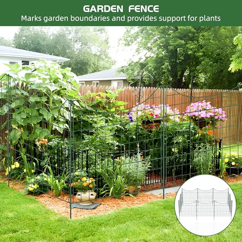 FIVMEN Teichzaun Steckzaun Metall 10 Zaunelemente inkl. 12 Befestigungsstäben Gartenzaun für Dekorative Zäun Hunde Garten, Typ B