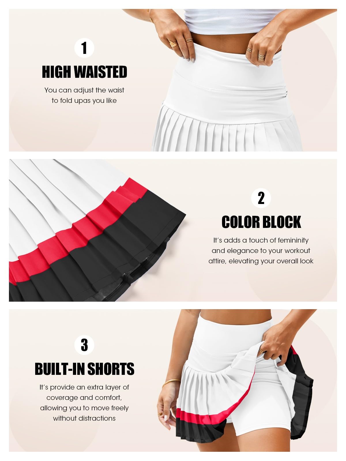 Fisoew Jupes de tennis taille haute pour femmes, jupe de golf plissée avec short intégré