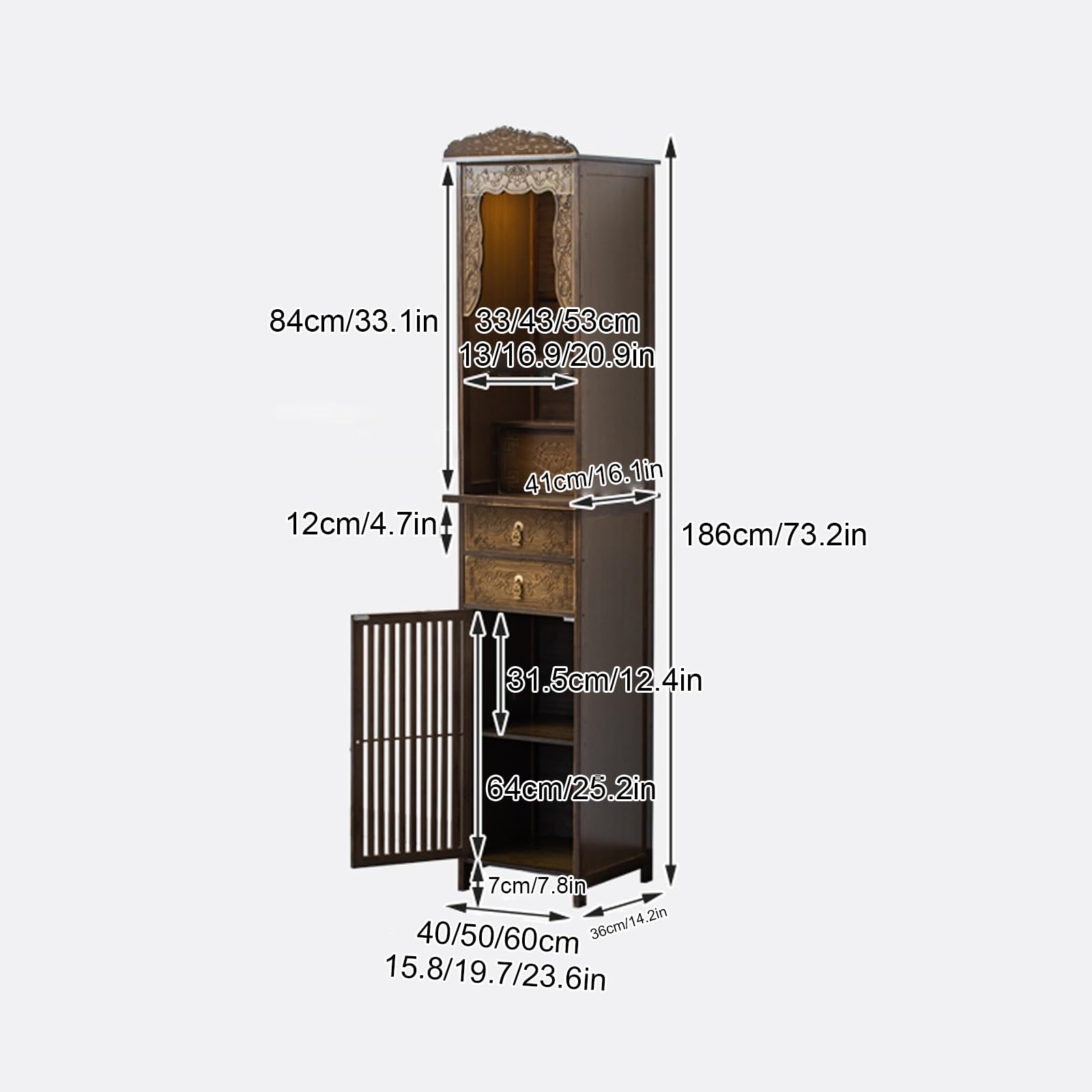 Mesa Auxiliar China con Pedestal, Ideal para ofrendas, meditación y con Espacio de Almacenamiento, Sala de Estar o Estudio (40 x 36 x 186 cm).