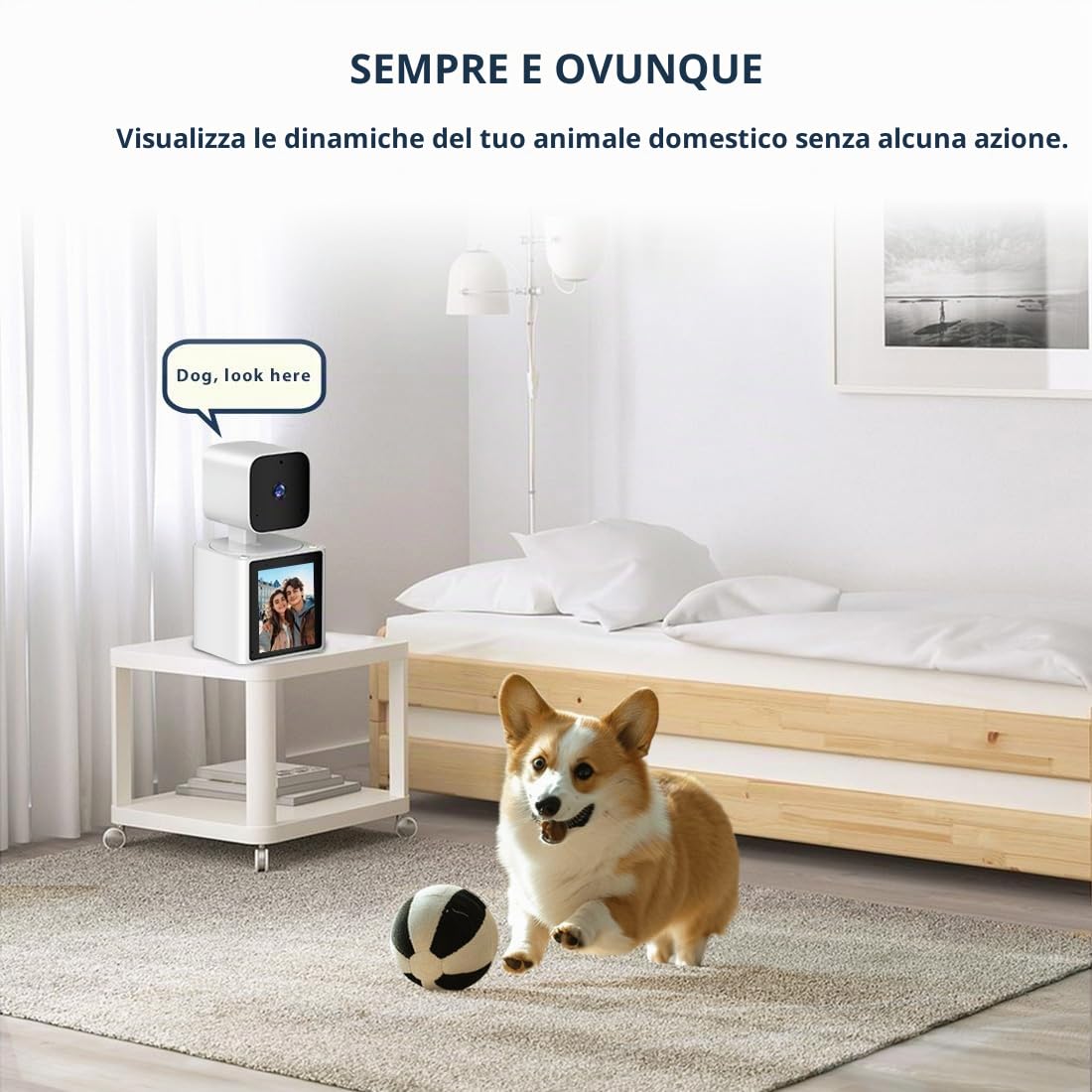 Telecamera di sicurezza domestica per interni, telecamera per animali domestici, telecamera per cani 1080P con video bidirezionale, monitor per anziani/bambina/bambina/bambina/animale domestico