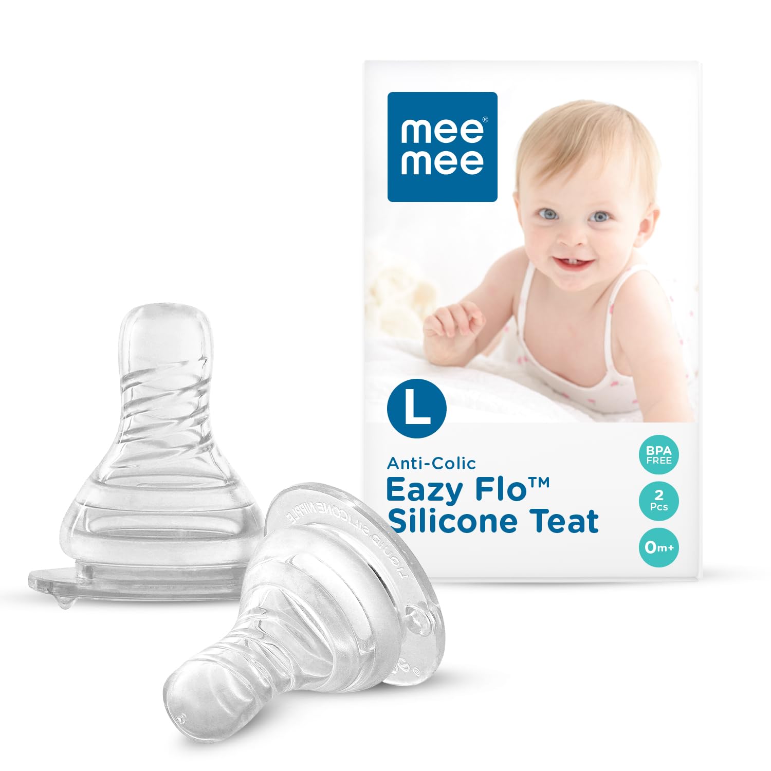 Mee Mee Anti-Colic Easy Flo Silicone Teat for Baby (Large - 2 pcs)