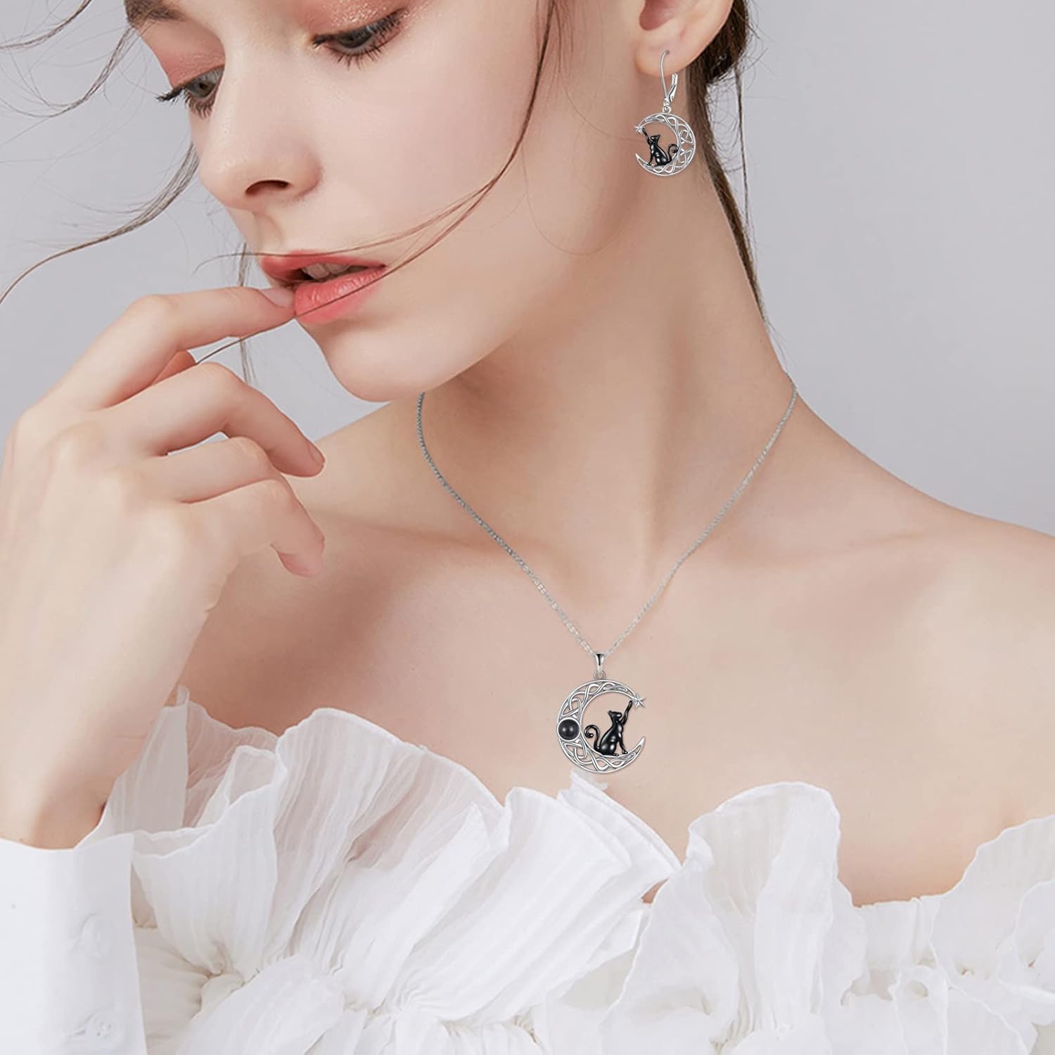 Celtic Moon Black Cat Necklace for Women - Abalone Tree of Life Sterling Silver Cat Lovers Jewelry - Image 4