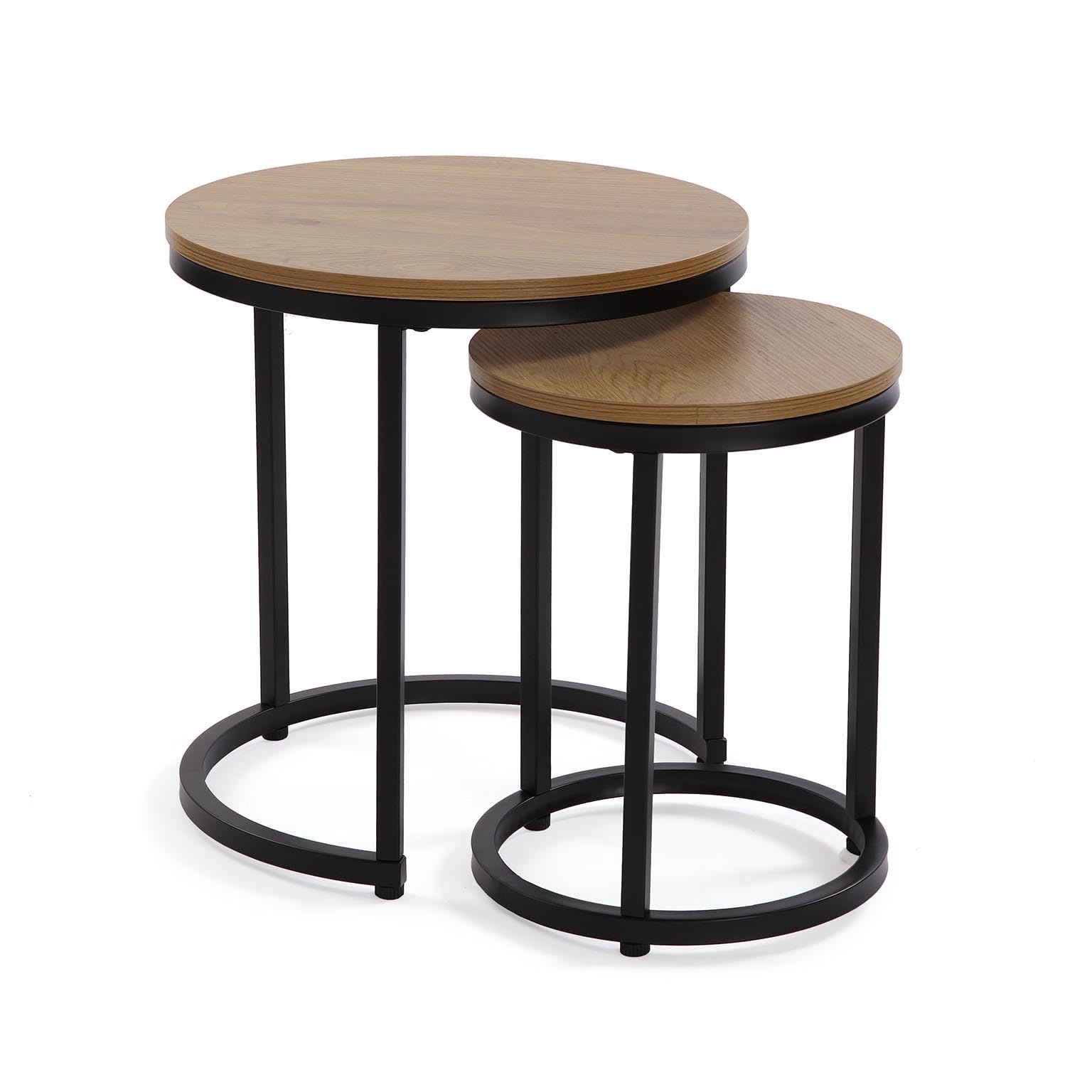 Versa Megan Mesa Nido Auxiliar para el Salón, la Habitación o la Cocina. Moderna Mesilla Baja, Set de 2, Medidas (Al x L x An) 48 x 45 x 45 cm, Madera y Metal, Color Marrón y Negro