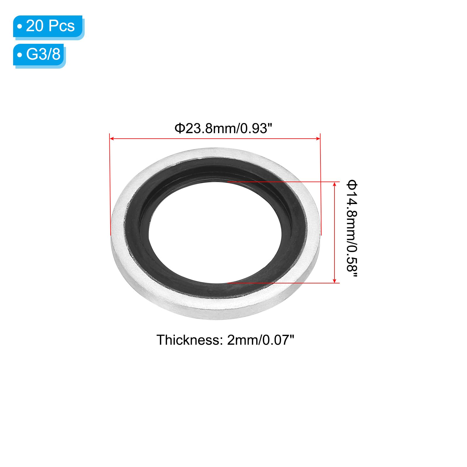 PATIKIL G3/8" Self-Centered Bonded Sealing Gasket - Image 2