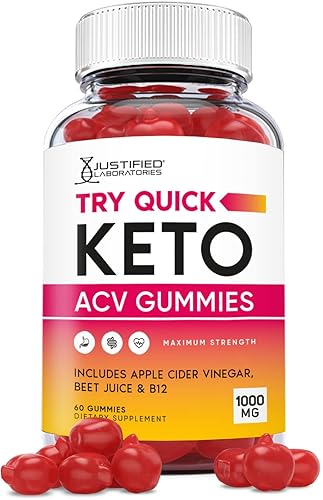Justified Laboratories Prueba las gomitas Quick Keto ACV de 1000 mg con jugo de granada, raíz de remolacha B12 60 gomitas