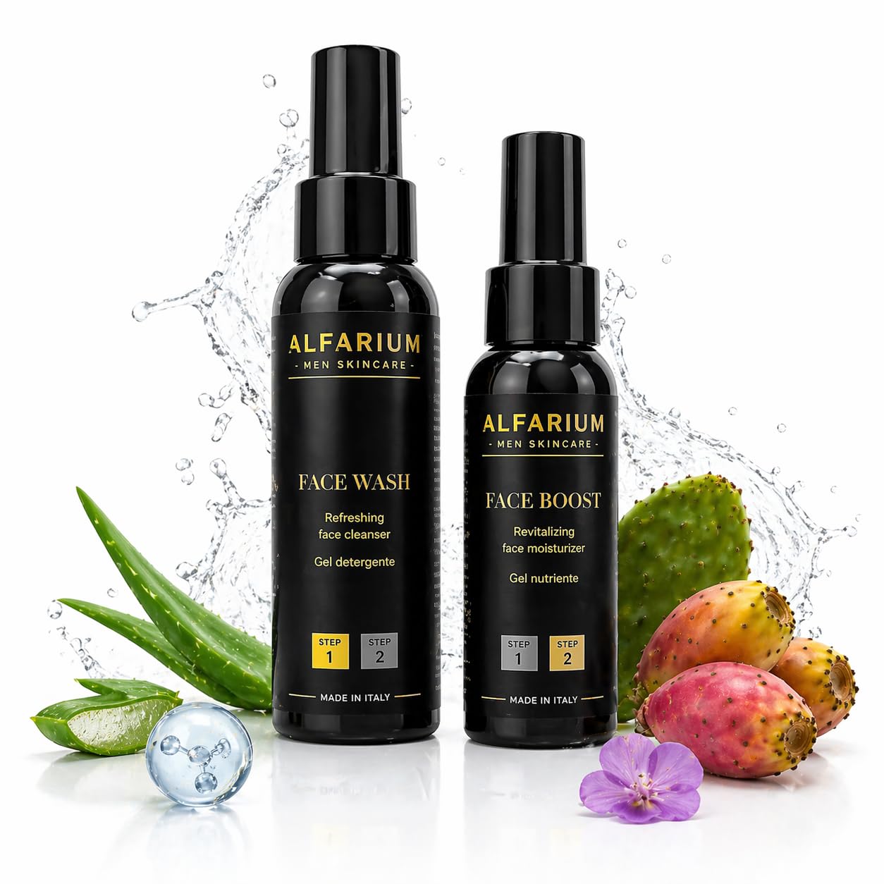 Alfarium Kit Skincare Uomo | Detergente Viso + Crema Idratante Uomo per Pelle Grassa e Mista | Con Acido Ialuronico e Vitamine A B5 C E | Routine Completa Made in Italy