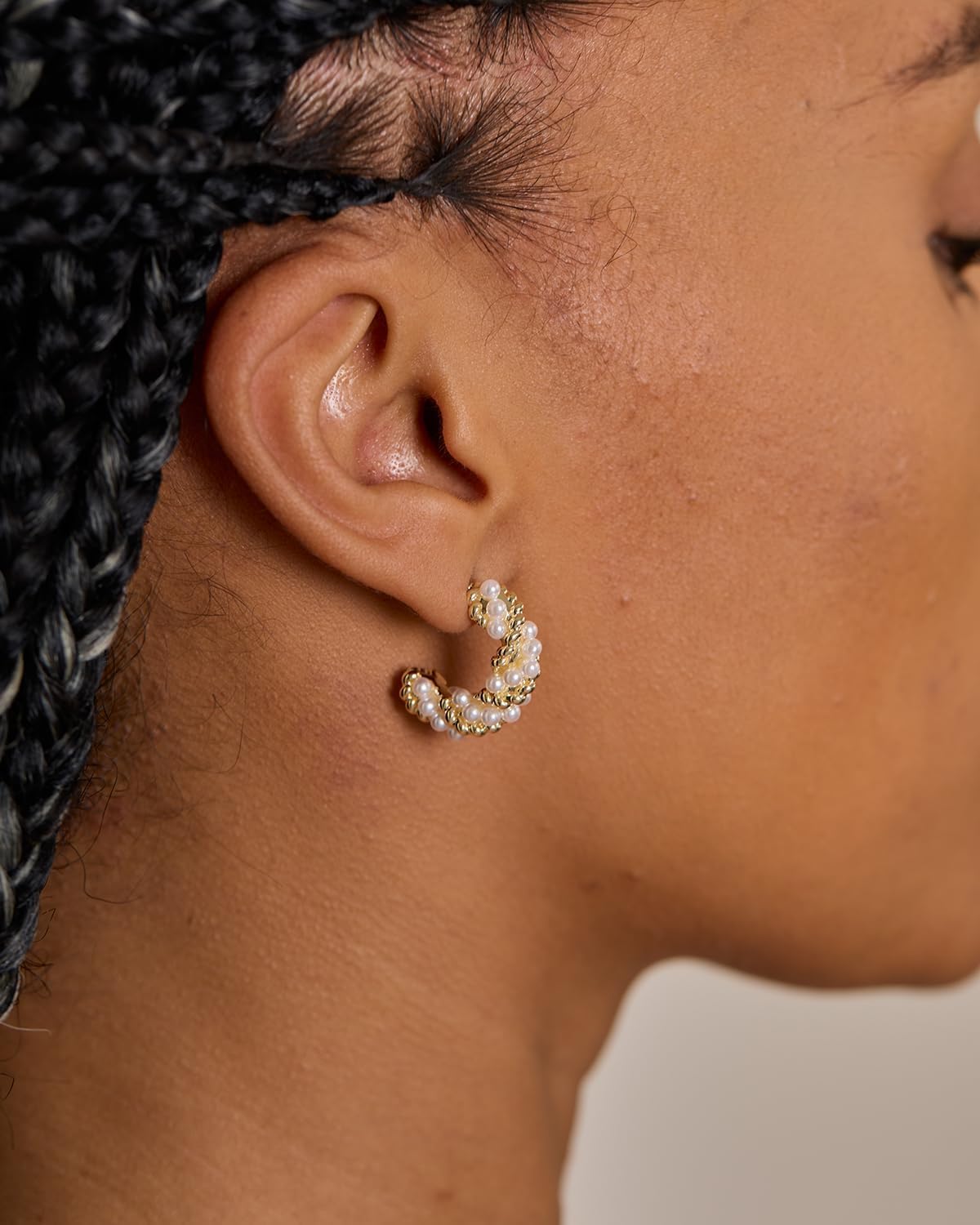 Pearl Earrings-14K Gold Plated Dainty Pearl Huggie Small Hoop Drop Dangle Earrings for Women Bridal Bridesmaids Elegant Wedding Jewelry - Image 2