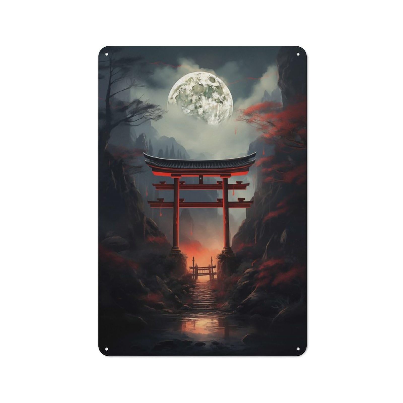 Japanese Fantasy Gate Tin Sign 30x20cm for Hallway Wall, Vintage Wall Decor, for Kitchen, Dining Room And Home Bar Wall Decor