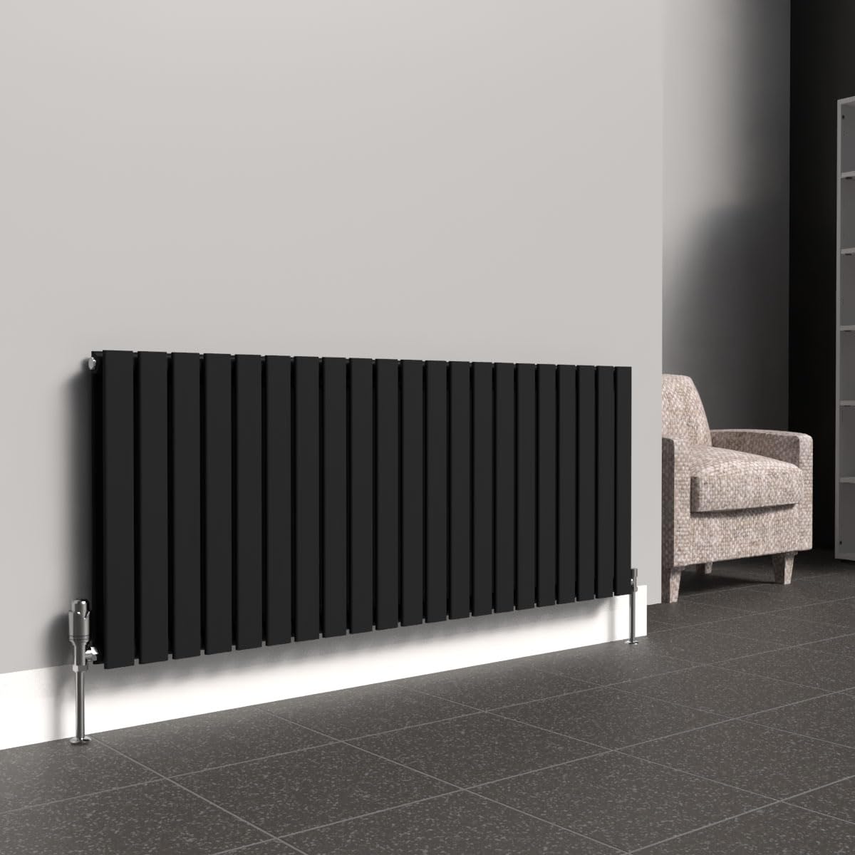 Lux Heat Black Flat Horizontal Double Panel Designer Radiator 600Mm (H) X 910Mm (W)
