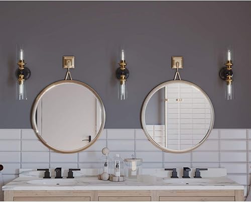 Miniatura 3 de Archives Collection - Lámpara de tocador de baño de cristal transparente con 2 luces, bronce antiguo