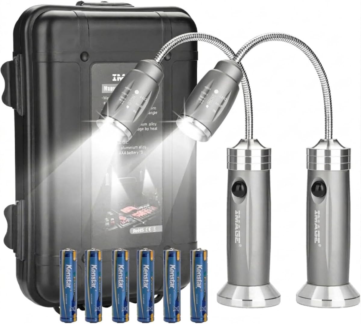 IMAGE Luz magnética para parrilla, luces LED para barbacoa, regalos para hombres y papá | Cuello de cisne flexible ultrabrillante, batería integrada, accesorios para parrilla eléctrica traeger pit boss smoker, paquete de 2