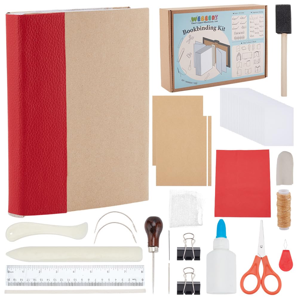 WEBEEDY Kit di Rilegatura per Principianti 64 Pezzi Kit Base per Rilegatura Fai-da-Te con Istruzioni per Principianti, Kit Completo di Strumenti per Rilegatura Fai-da-Te e Forniture per Cucito, Idea