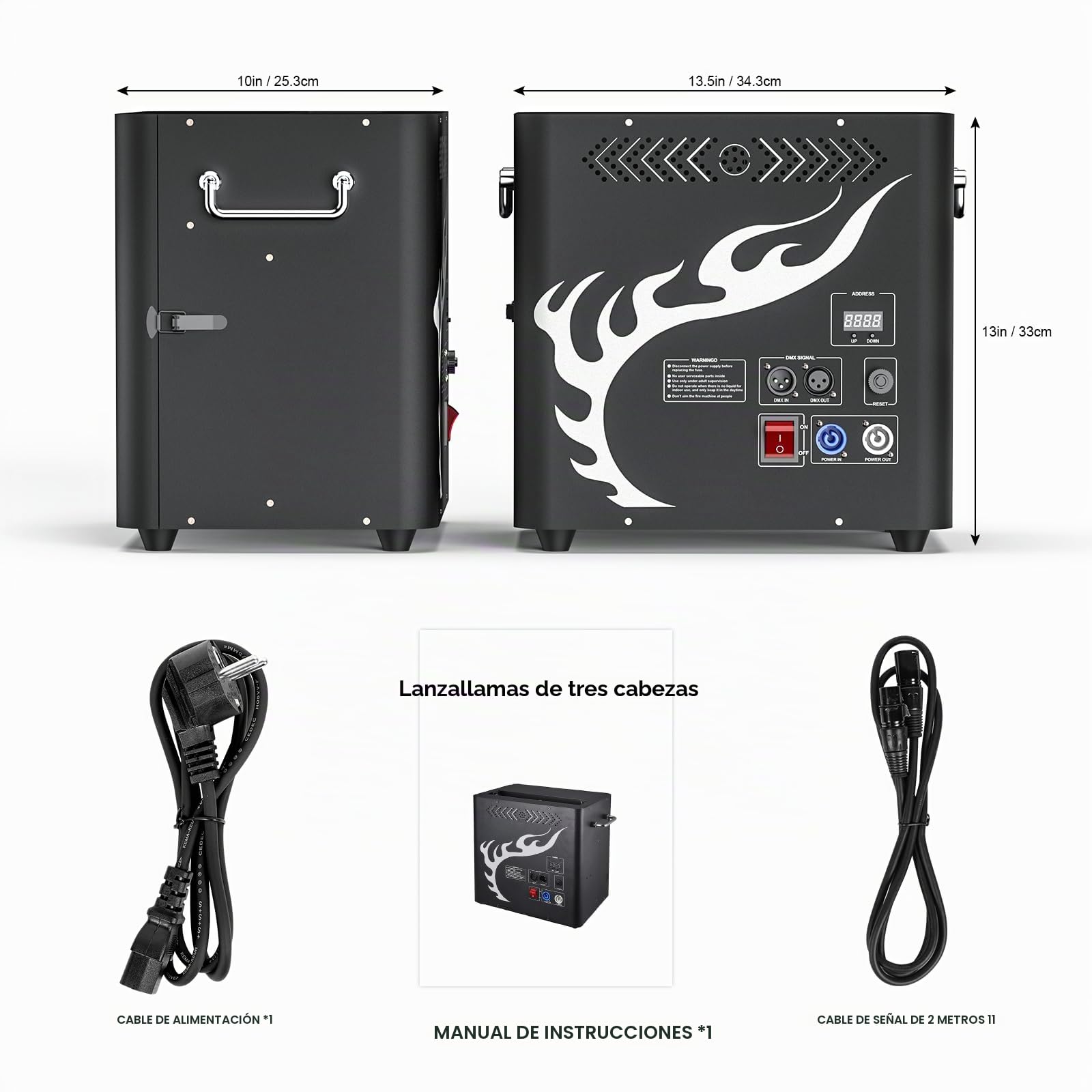 Lanzallamas, proyector de llamas de 300W con triple cabezal y encendido por pulsos, controlador DMX512, máquina de llamas DJ Jet para Navidad, Halloween, fiestas y eventos deportivos