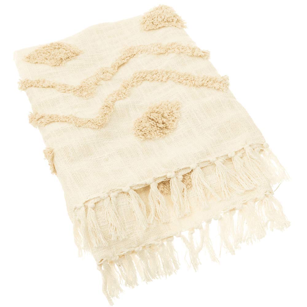 Sass & Belle Cream, White Blanca Tufted Zigzag Throw
