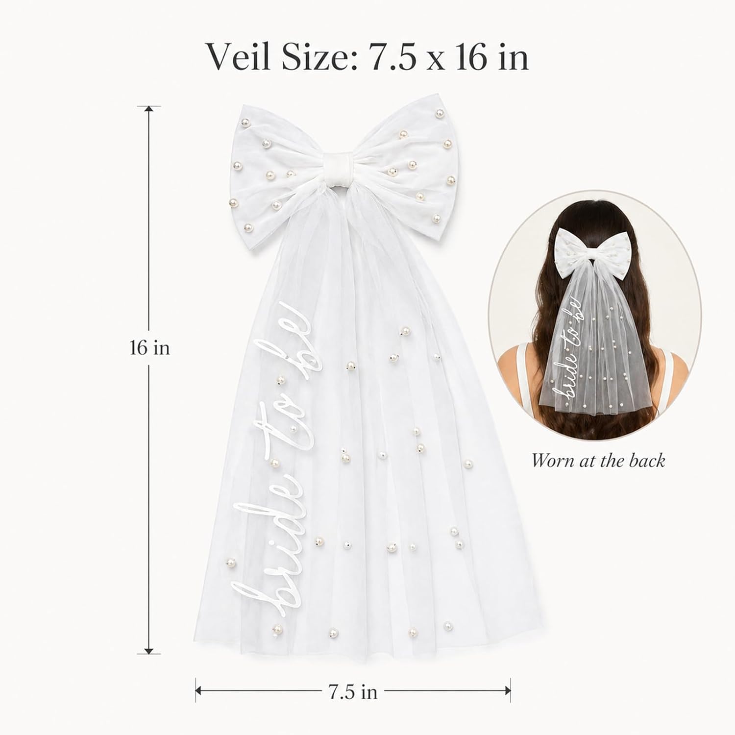 Bride to Be Veil and Sash Set, Pearl Bachelorette Veil with Bow White Satin Bride Sash, Bachelorette Party Decorations Bridal Shower Gift