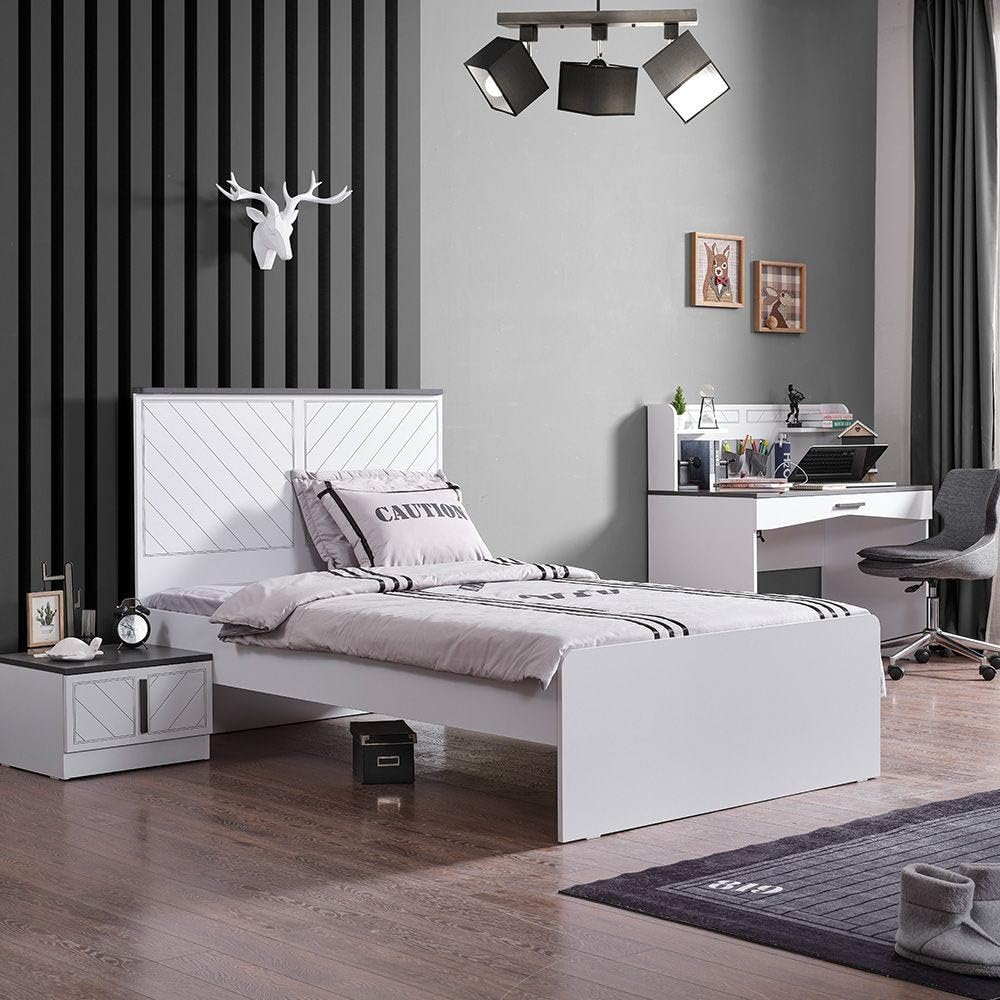 Danube Home Oscar 120X200 Kids Single Bed | Sturdy Modern Design Wooden Single Bed Frame Furniture | Quiet & Comfortable Beds L 205 x W 107 x H 116 cm - Anthracite/White
