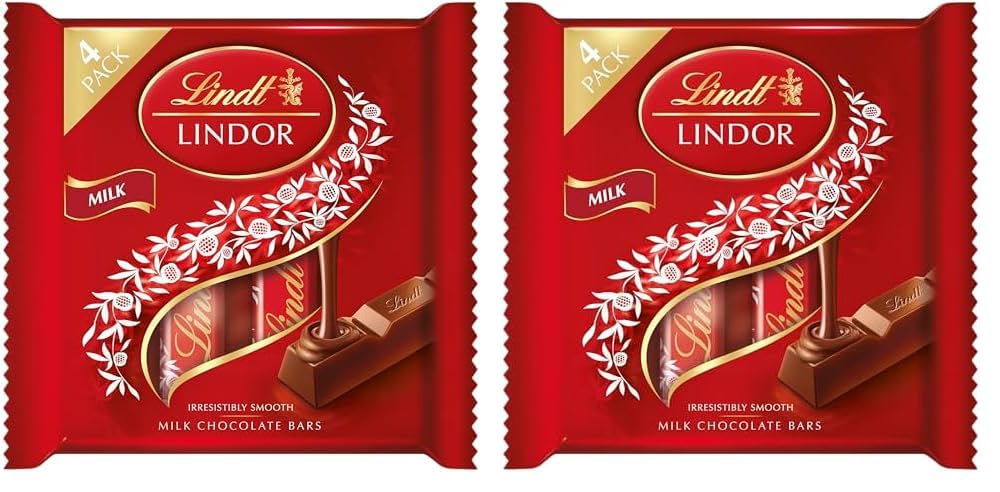 Lindt Lindor Milk Chocolate Bars, 4 x 25g (Pack of 2)