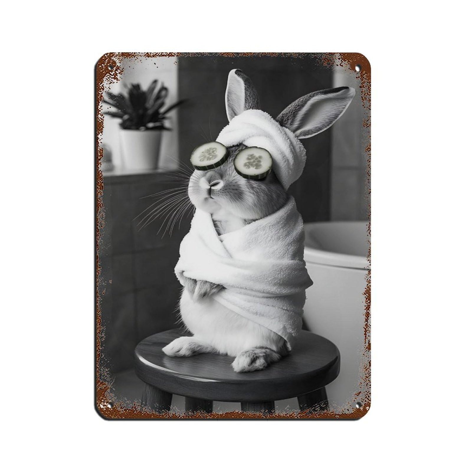 Spa Day Bunny Cute Rabbit Bathroom Decor Tin Sign Vintage Metal Pub Club Cafe Bar Home Wall Art Decoration Poster Retro 12x16inch(30x40cm)