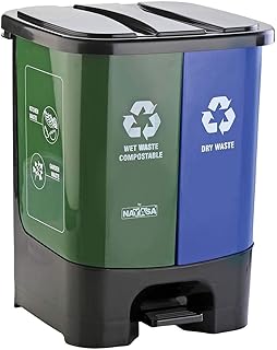 Nayasa 2 इन 1 डस्टबिन - ड्राई वेस्ट और वेट वेस्ट डस्टबिन ( 33 लीटर) - बड़ा