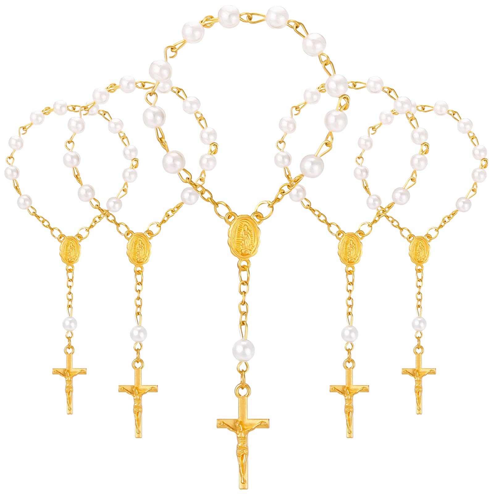 LEMESO 20 Piezas Recuerdos para Bautismo Comunión Rosario con Cruz Decorativo, Regalos Bautizo para Invitados, Detalles de Boda y Baby Shower, Dorado