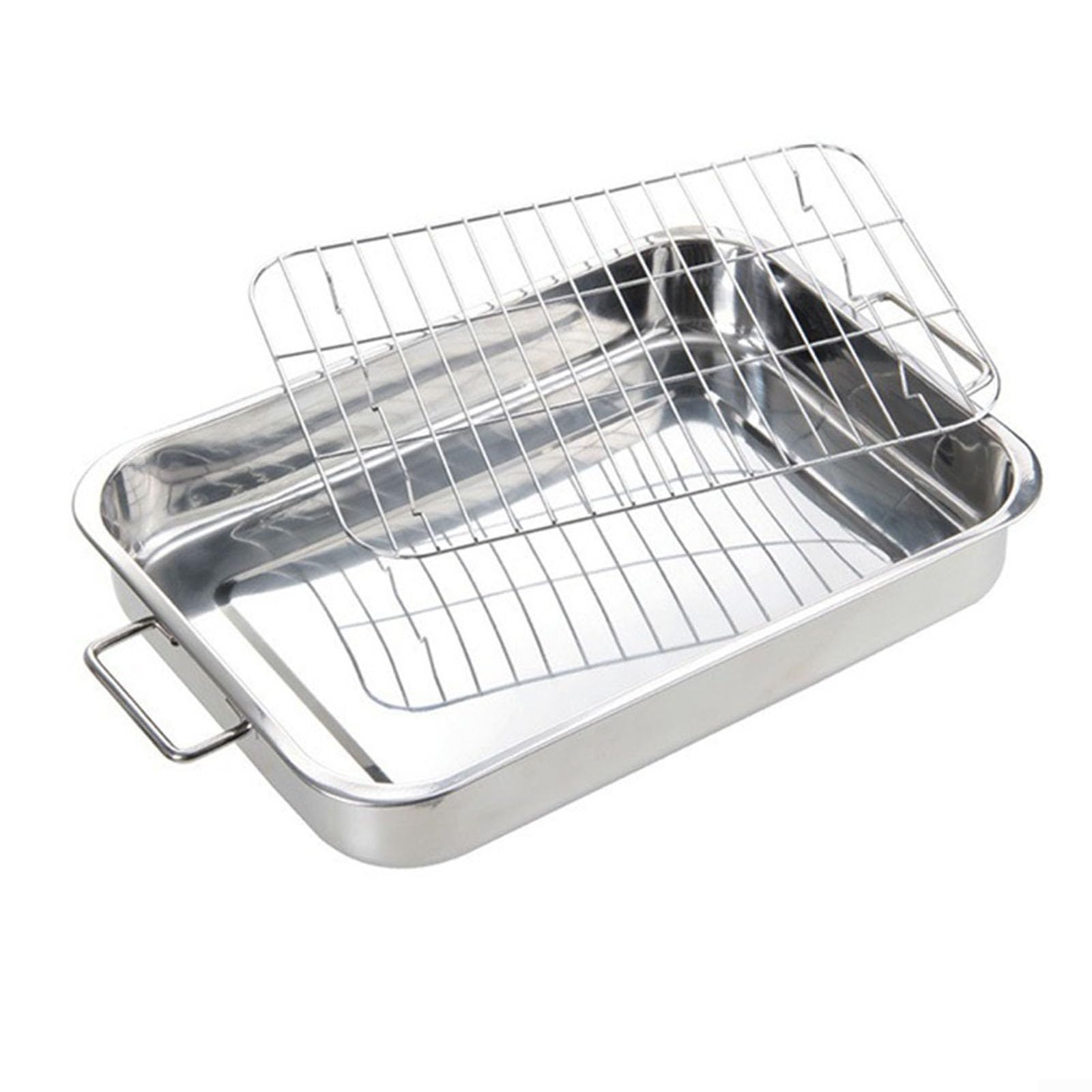 Bandeja Asadora para acero Inoxidable con Rejilla para Horno Pan Grande Pavo Navidad 39x28cm(36 * 26 * 6CM)