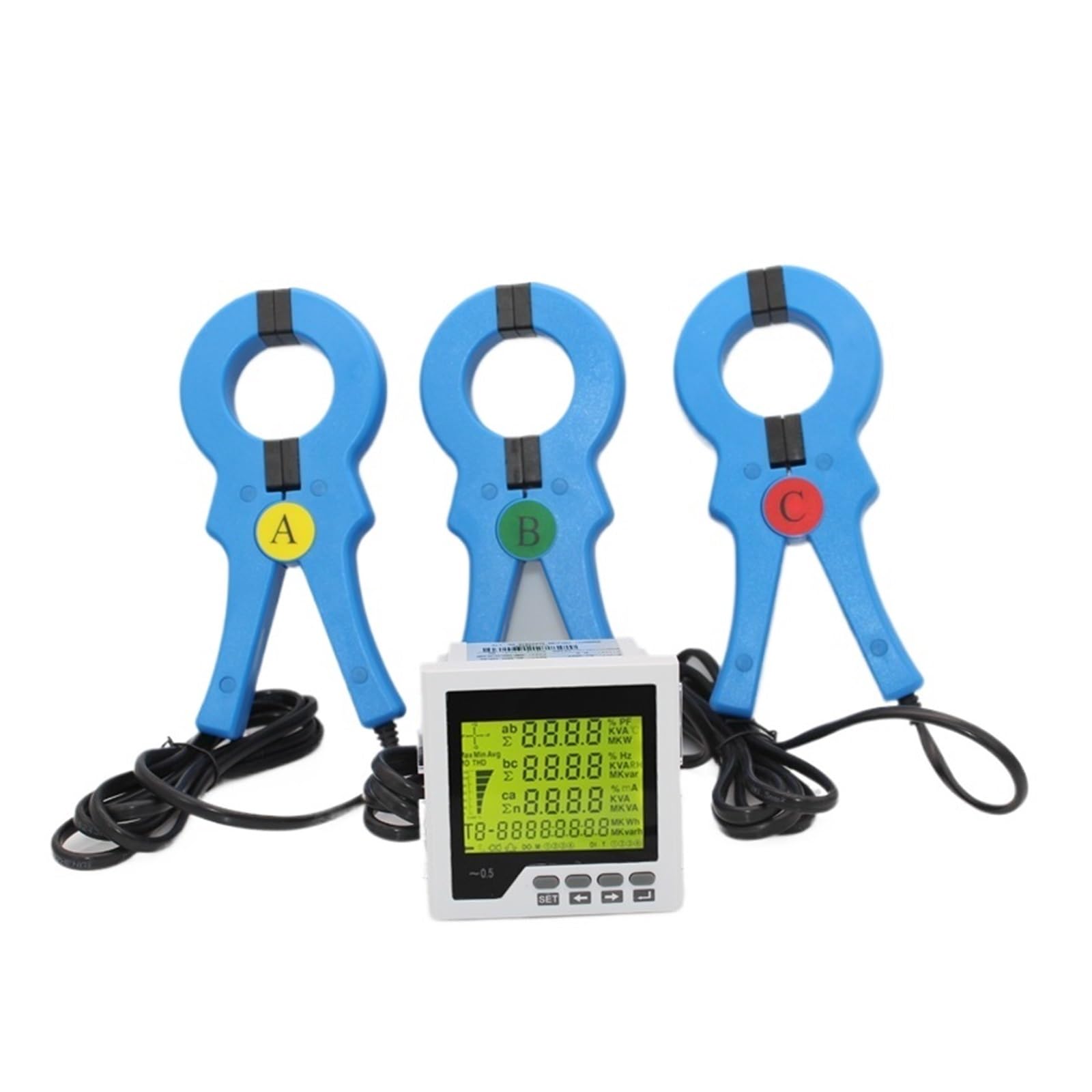 Digital 3 Phase Ammeter Voltmeter 100A - 1000A 3 Phase kwh Panel Meter with Energy Clear Function with RS485 Communication with clamp Sensor Multifunction(380V 200A)