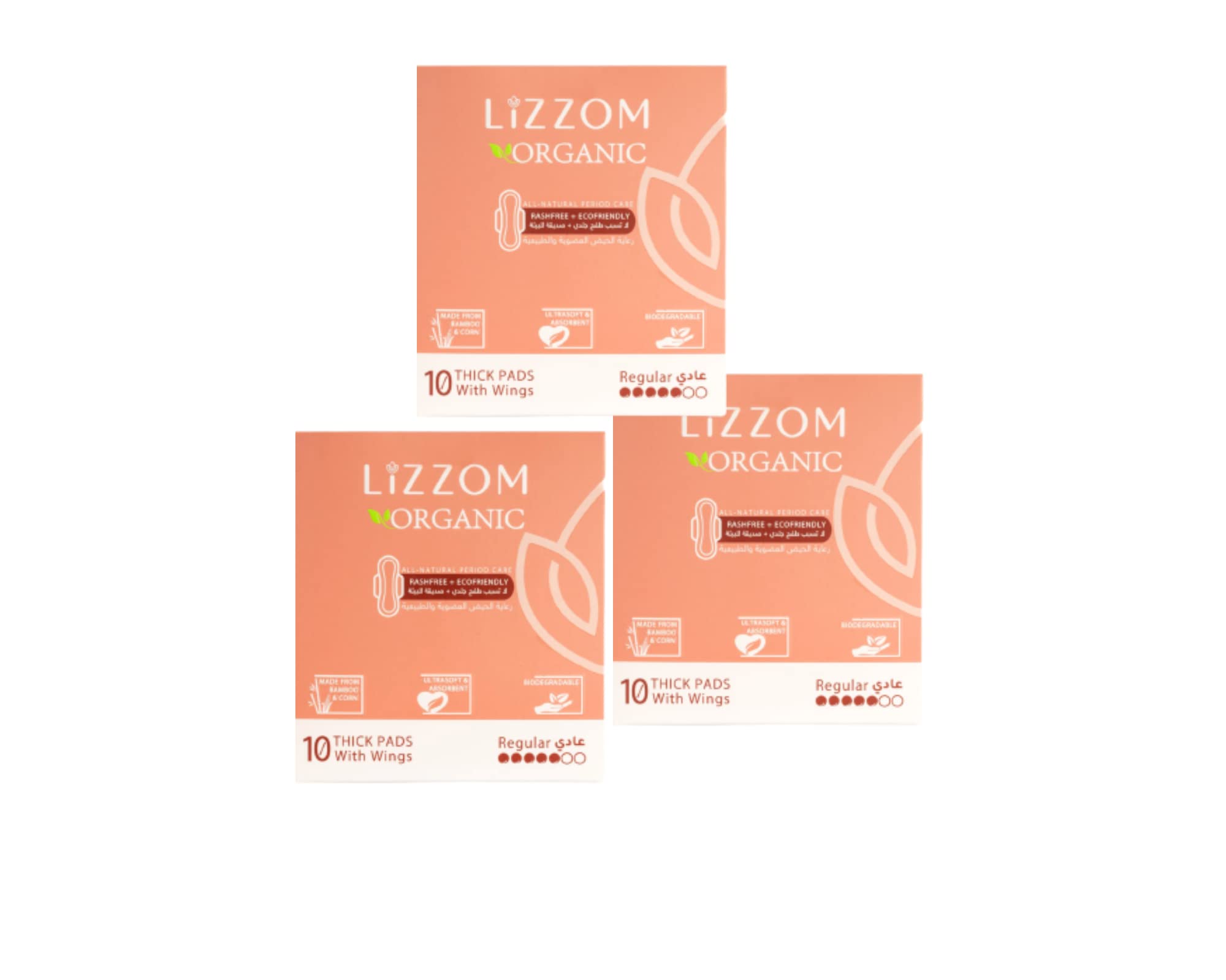 LiZZOMTHICK Night Pads (Pack of 3) REGULAR Size with wings - 30 count, Dry feel, Plastic free, Odor & Rash free