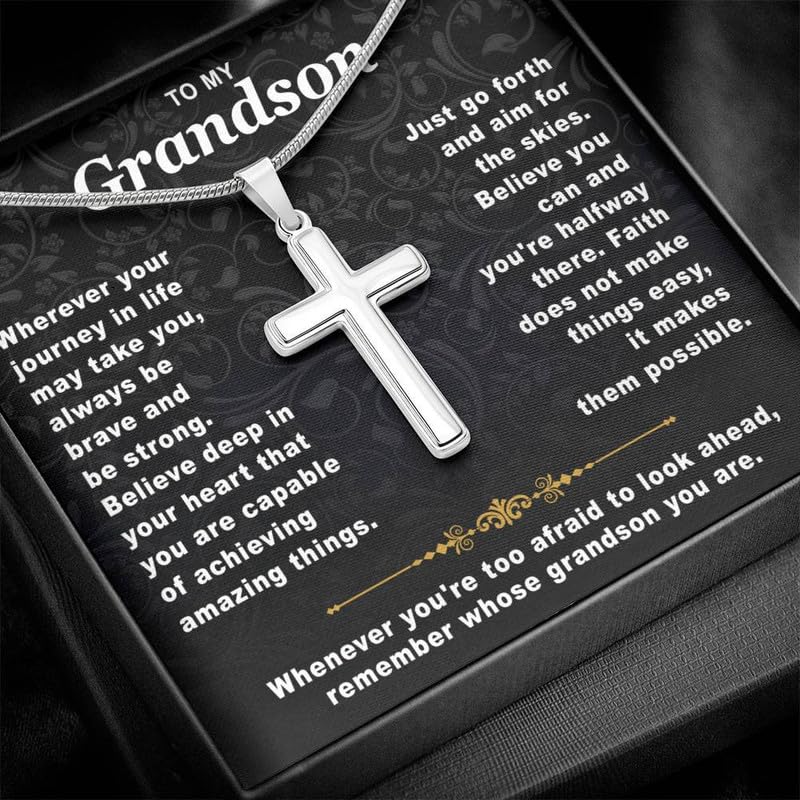 To My Grandson Cross Necklace Birthday Gifts From Grandma Present For Grandson From Grandmother To My Grandsons Necklace From Grandparents with Message Card and Gift Box3