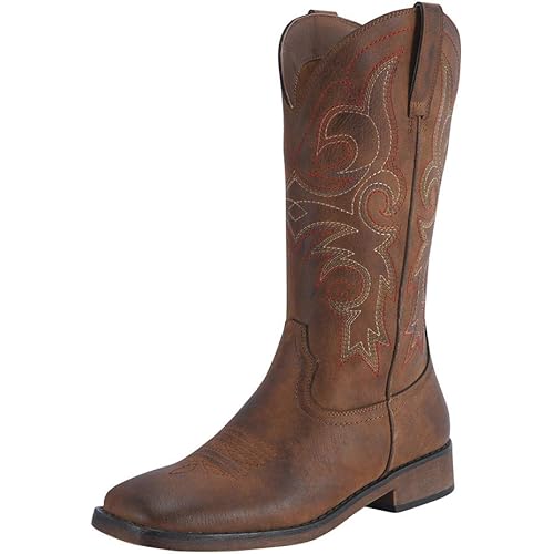 SheSole Women's Fashion Western Cowgirl Cowboy Boots Wide Square Toe Mid Calf