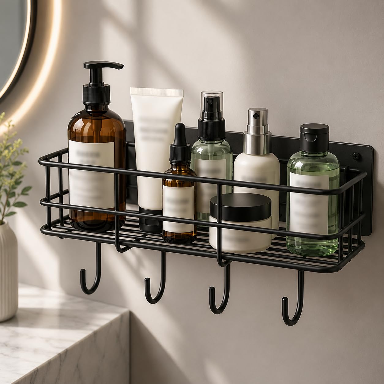 KBV Self Adhesive Bathroom Shelf Without Drill, GI Steel Wall Mounted Bathroom Organizer, CED Powder Coated Rust Proof Bathroom Stand for Shampoo, Soap & Toiletries Storage Rack, Black, Pack of 1-image-39