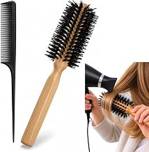 Professional Round Hair Brush Kit Jabali Bristles + Tail Comb – Round Comb, Jabali Hair Brush, Wooden Brush, Round Brush for Drying, Straightening and Volumizing