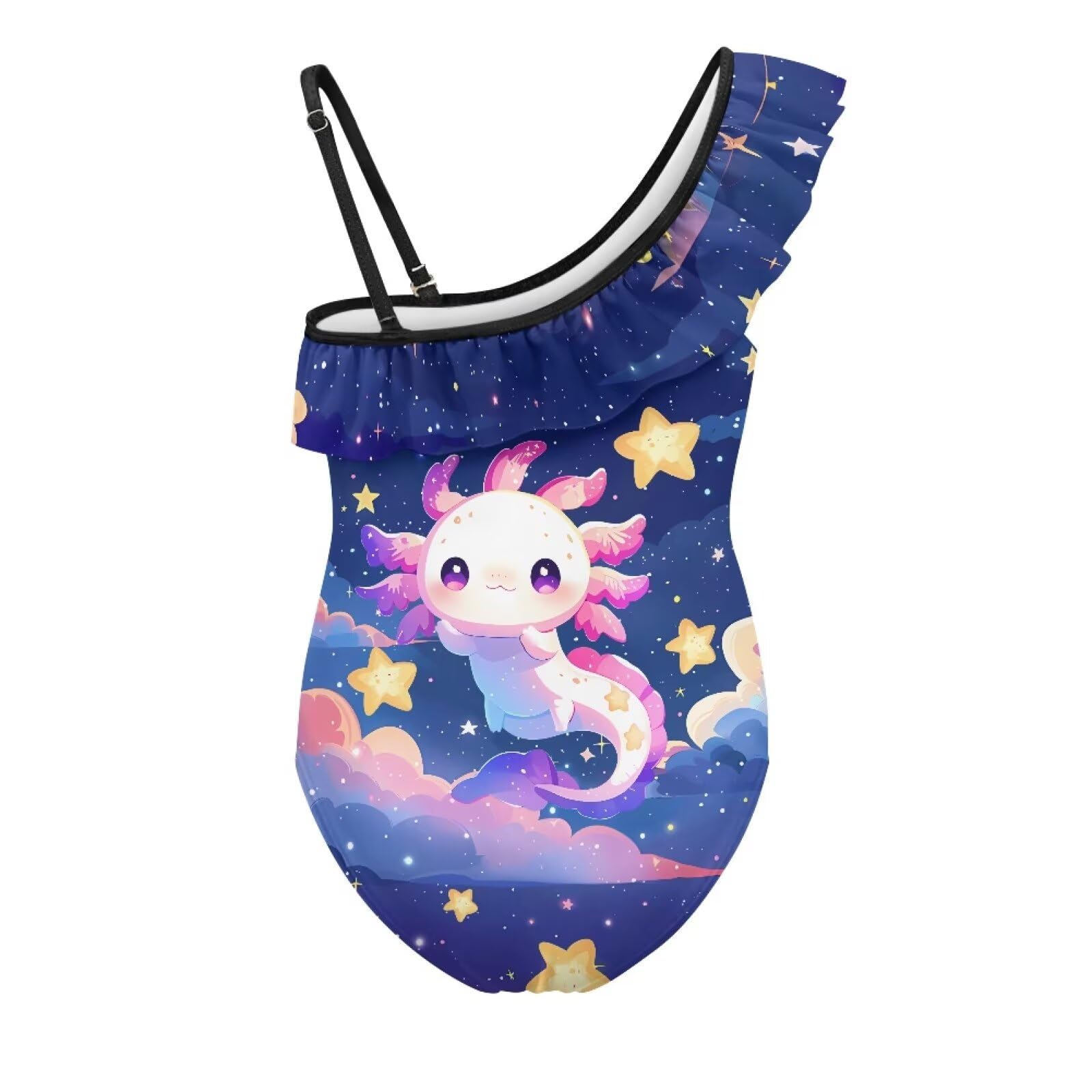 Zanxiantu Star Axolotl Swimsuits Kids One Piece Ruffle Bathing Suits One Shoulder Swimsuit with Adjustable Strap Summer Beach Sport Swimwear Tummy Control Full Coverage Swim Suits 3-14 Y
